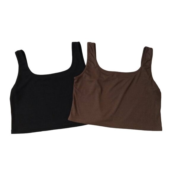 Black & Brown Stretchy Ribbed Lightweight Cropped Tank Tops Bundle Women's XL - Picture 1 of 9